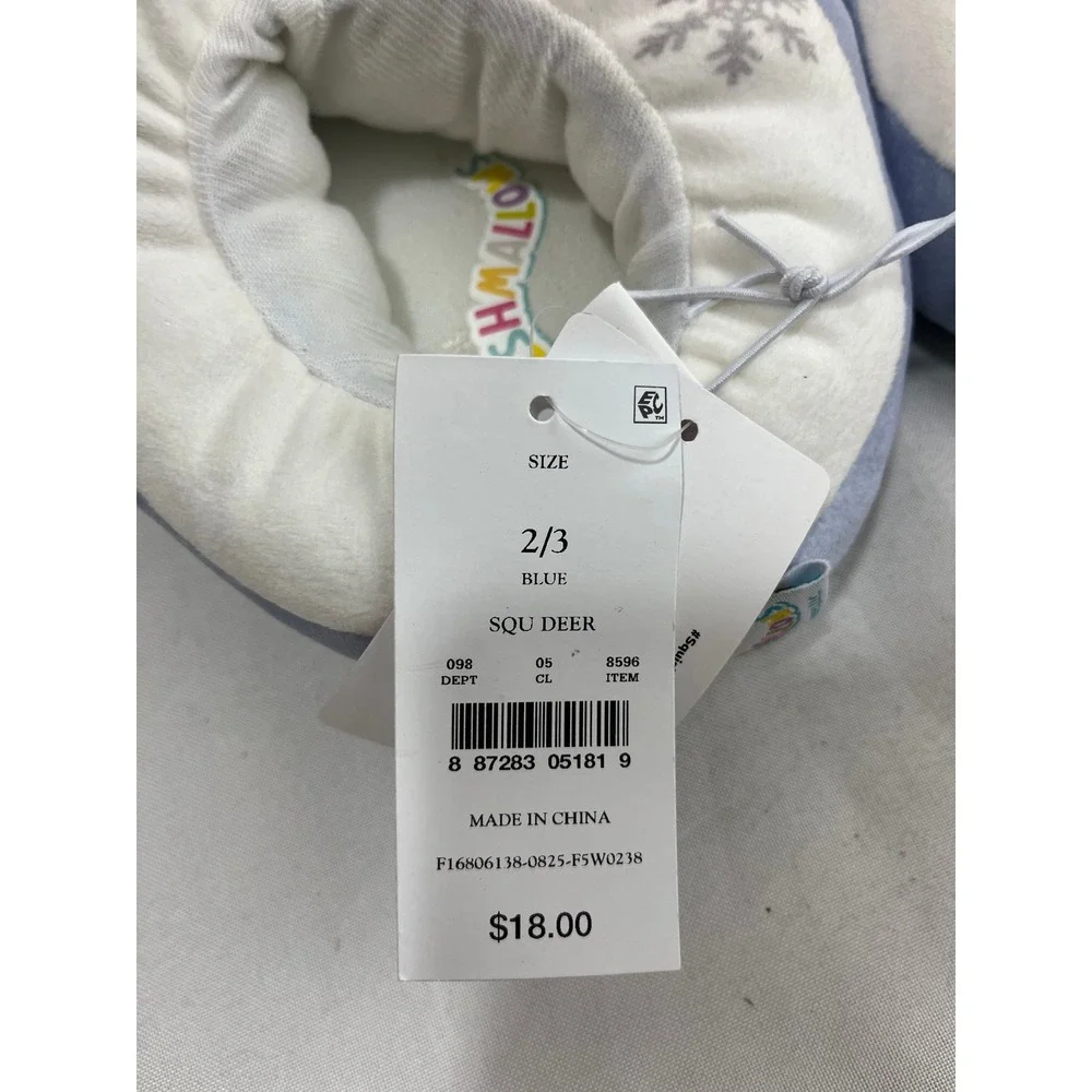 Squishmallows SQU Deer Blue Plush Kids‎ Slippers Size 2/3 Silver Antlers NWT